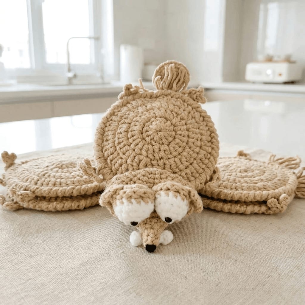 Funny Squirrel Crochet Coaster